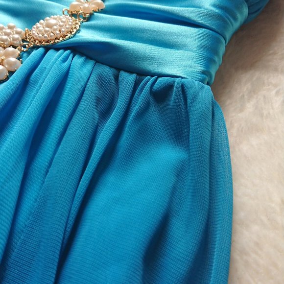 Turquoise formal dress with spaghetti straps - Picture 2 of 4